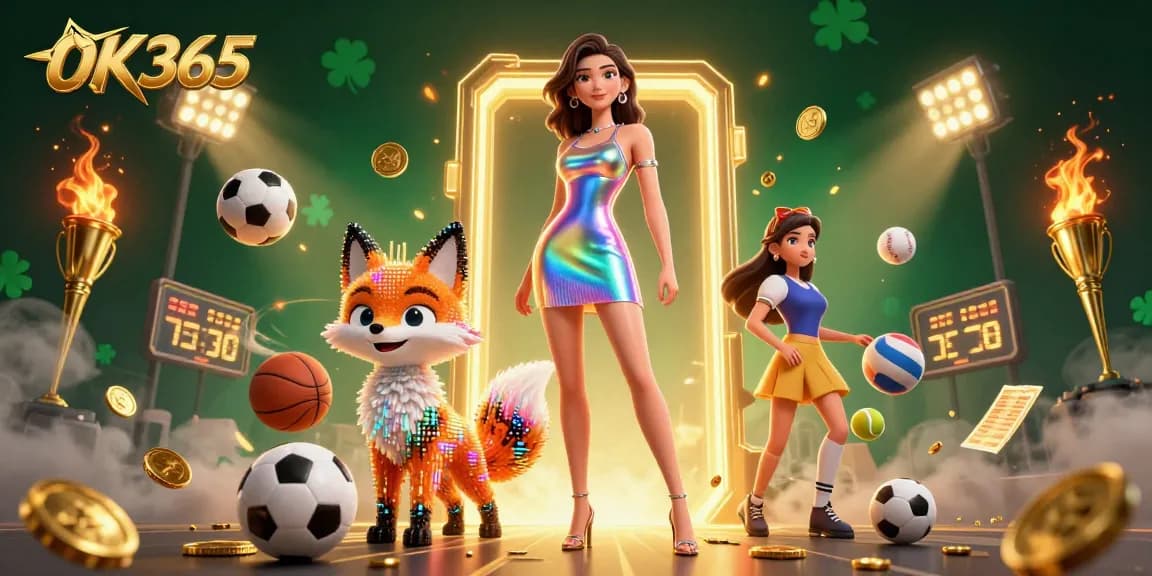 Experience OK365's vibrant online gaming realm featuring diverse betting options in this engaging illustration.