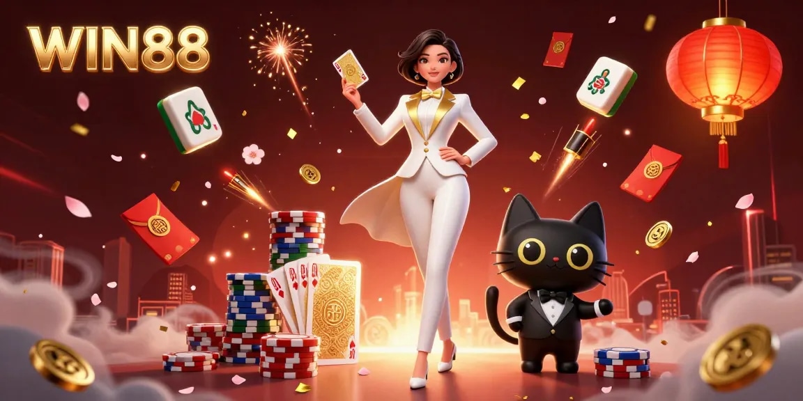 WIN88 offers thrilling gameplay with a glamorous female dealer and magical casino elements.