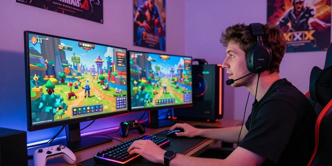 Exciting scene of a player engaged with an immersive xxx game setup featuring vibrant graphics and interactive gaming elements.