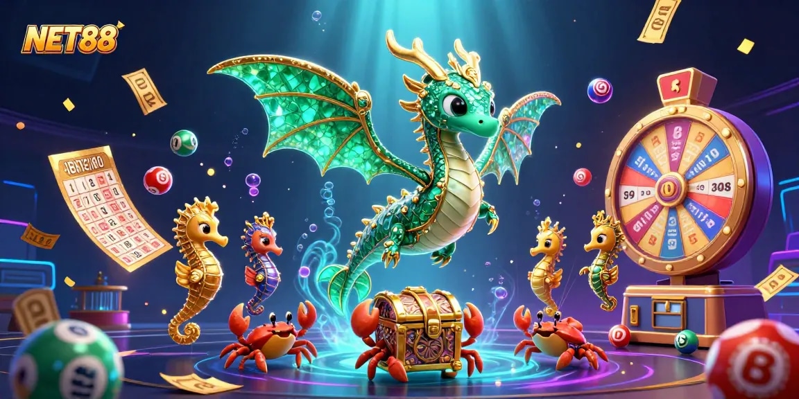 Experience thrilling wins at NET88 with vibrant lottery balls and a magical sea theme.