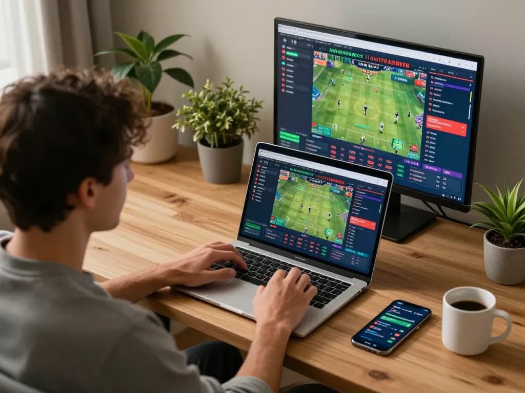 Nhận định kèo during an exciting online sports betting session, showcasing a player's focused engagement on live game statistics.