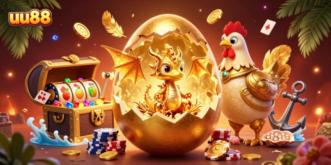 Engage with the thrilling vibes of uu88, showcasing a golden dragon and exciting casino elements.