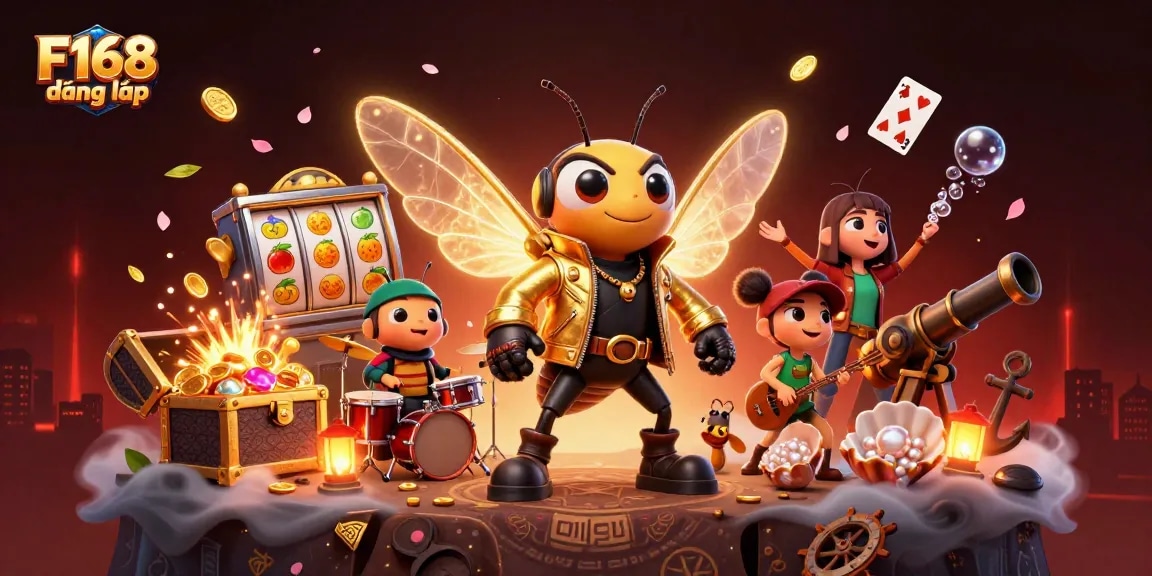 Experience the excitement of F168 đăng nhập with vibrant slot elements and animated 3D characters.