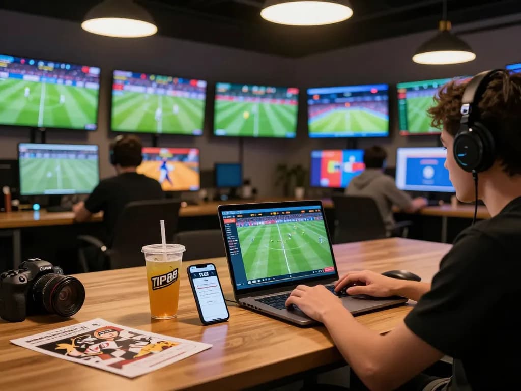 Engaging live betting at TIP88 displayed through a dynamic online gaming setup with multiple screens.