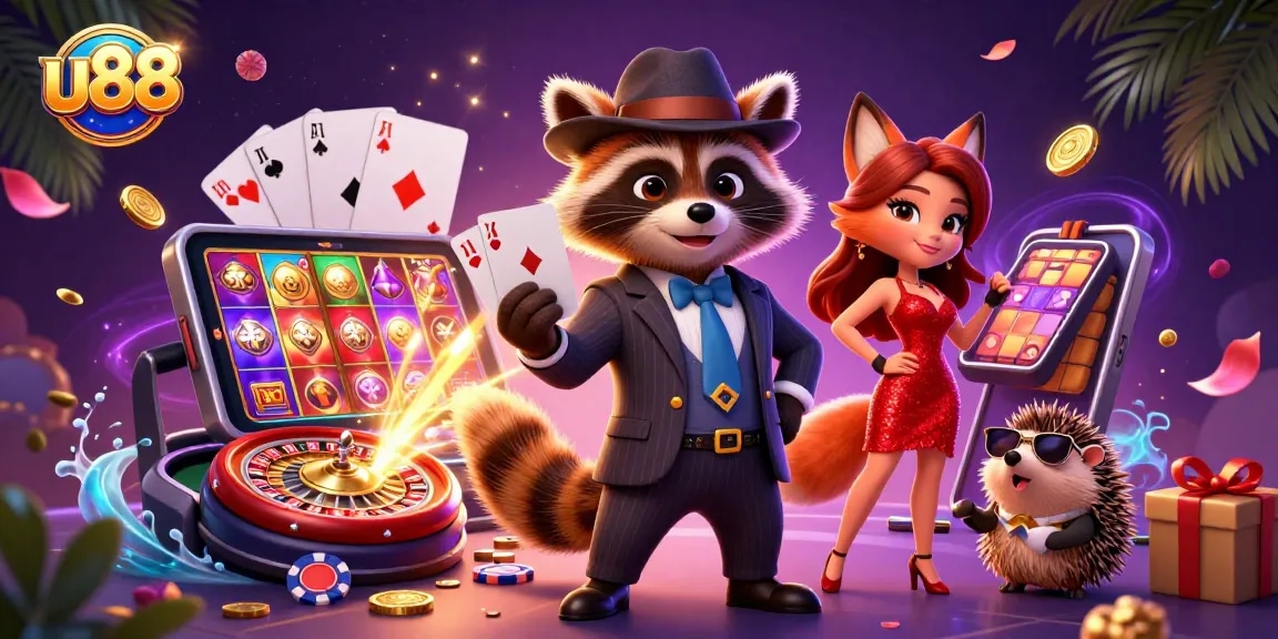 Engage in thrilling online gaming at u88, featuring lively casino characters and vibrant slot games.