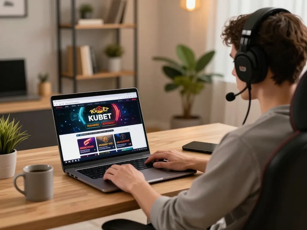 KUBET online gaming setup showcasing a stylish laptop in a modern home environment.
