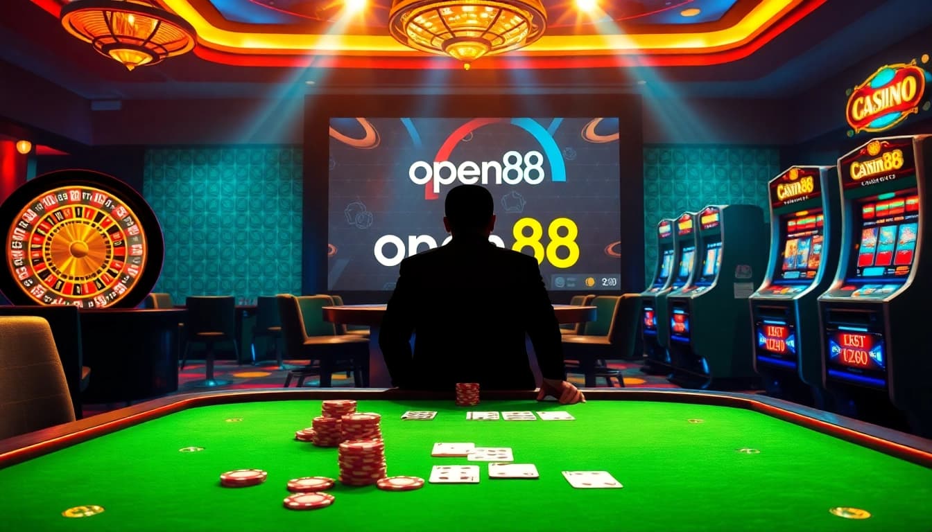 Engage in exhilarating gaming experiences at open88's vibrant casino, featuring roulette wheels and slot machines.