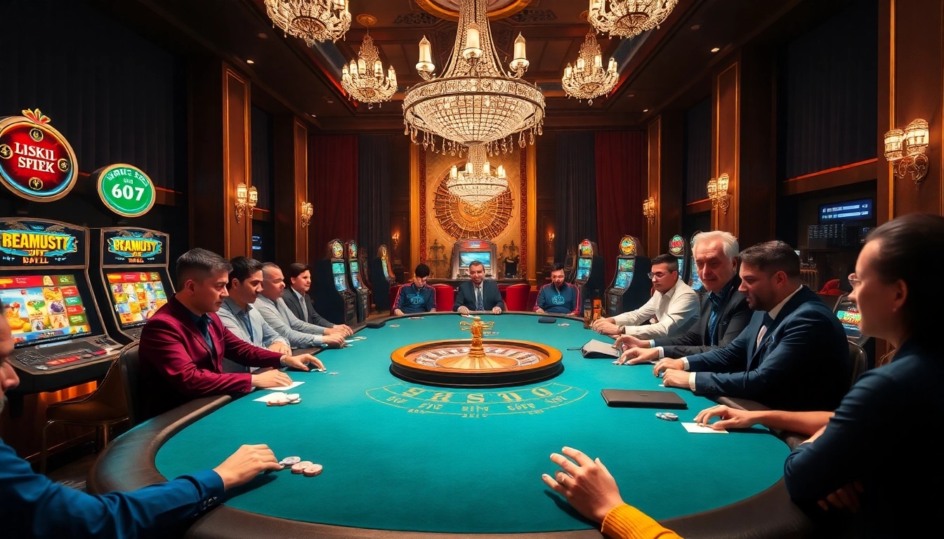 Thrilling poker game at a 789bet casino table with professional players engaged in action.