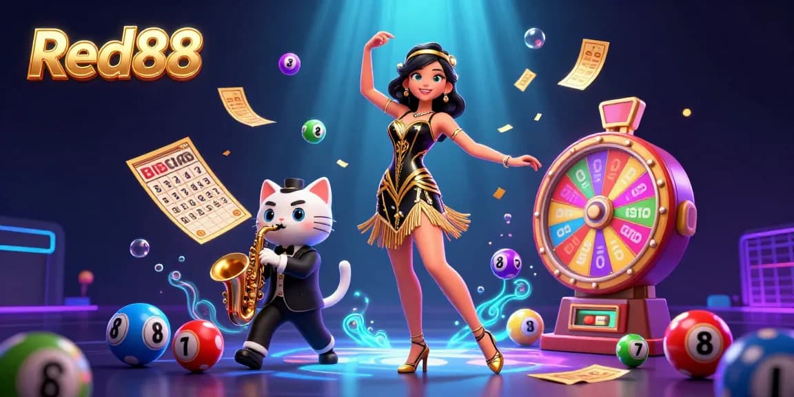 Celebrate wins at Red88 with a vibrant 3D casino illustration showcasing excitement in gaming.