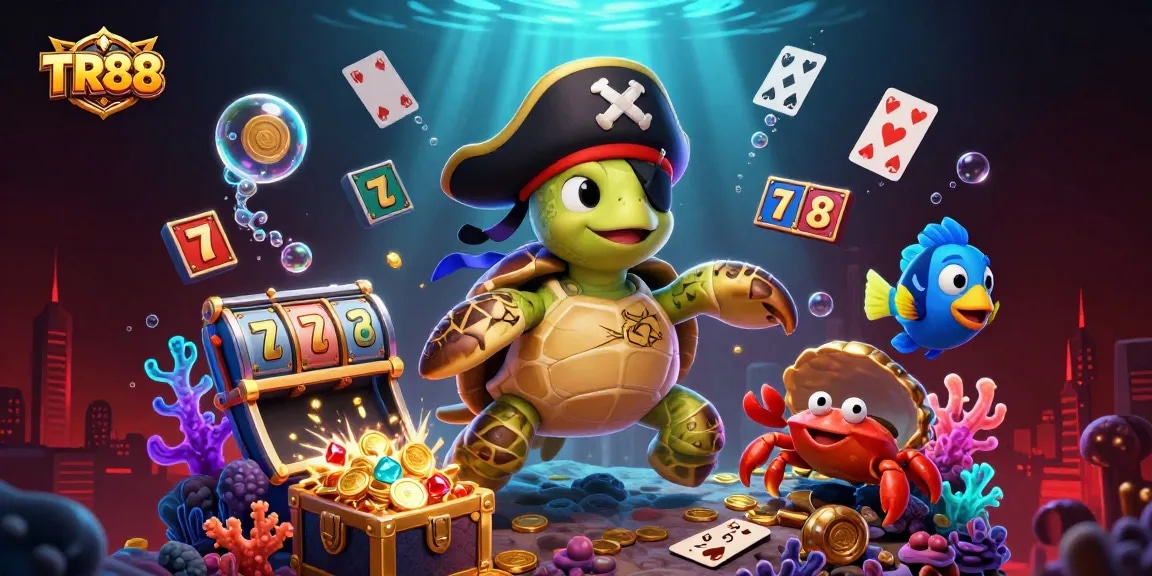 Experience exciting wins with TR88, featuring a pirate turtle and underwater treasure in a vibrant casino theme.