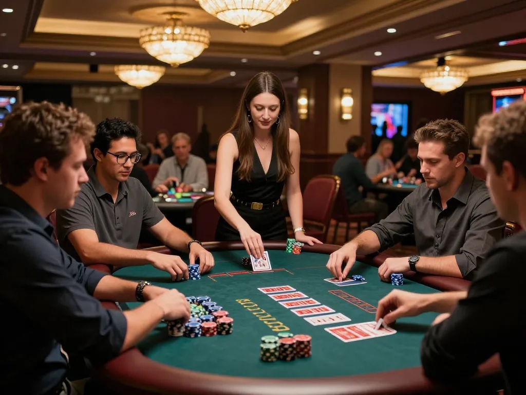 Experience the thrill of sunwin20 at a dynamic blackjack table in an upscale casino.