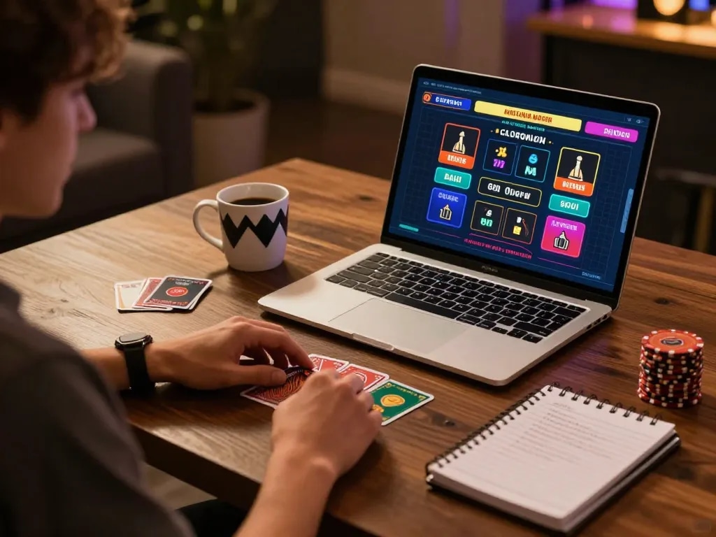 Engaging in online casino gaming at xin88 com with strategic notes and vibrant setup