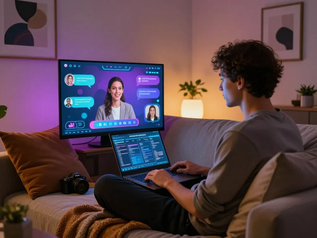 Engaging ai porn chat in a futuristic virtual setting with animated avatars.