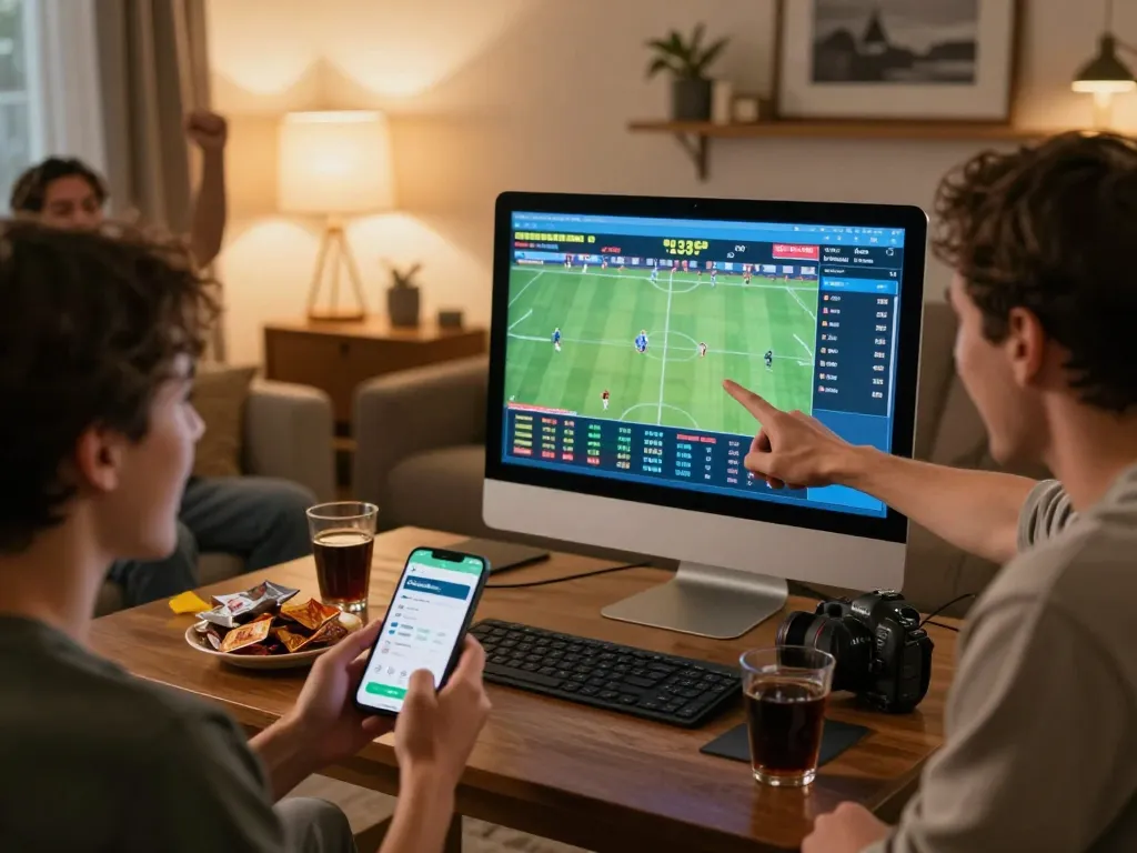 Engaging moments of online betting at FC88 with excited bettor watching live sports odds.