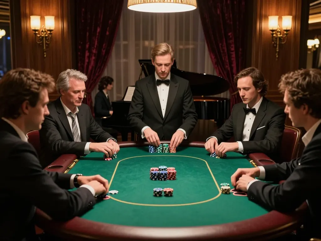 Players strategizing at a high-stakes poker game featuring sc88, luxurious atmosphere, and strategic gameplay.