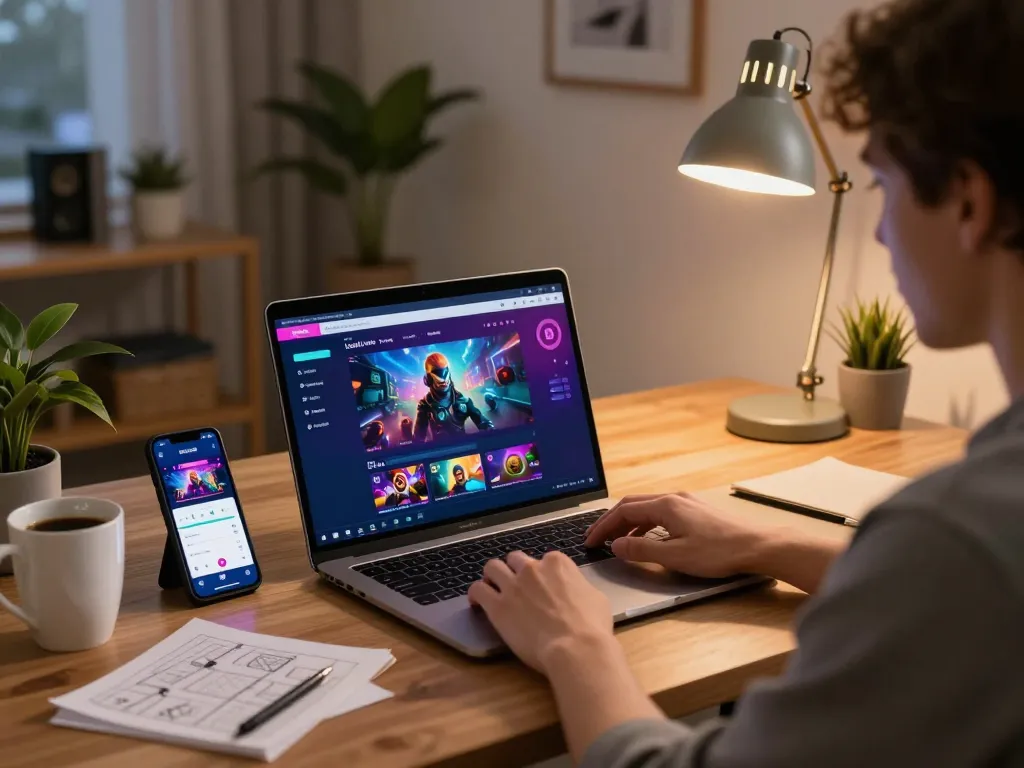 Engaging online gaming with Luckywin trang chủ interface on laptop, promoting responsible gambling.