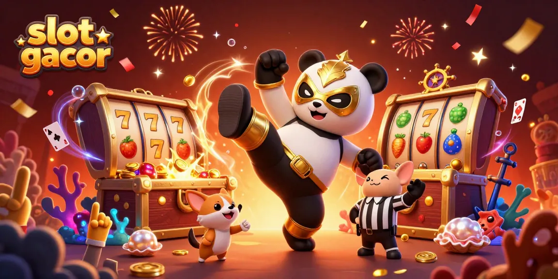 Experience the slot gacor excitement with vibrant casino-themed 3D illustration showcasing animated characters and game elements.