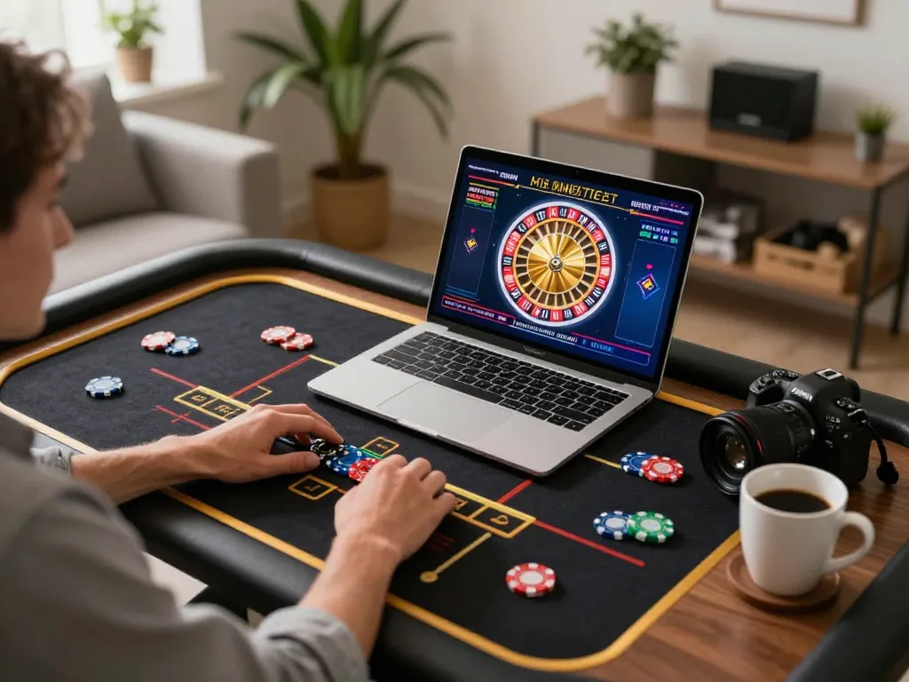 Player engaging in strategic gameplay at home on LV88 online casino platform, highlighting immersive gaming environment.