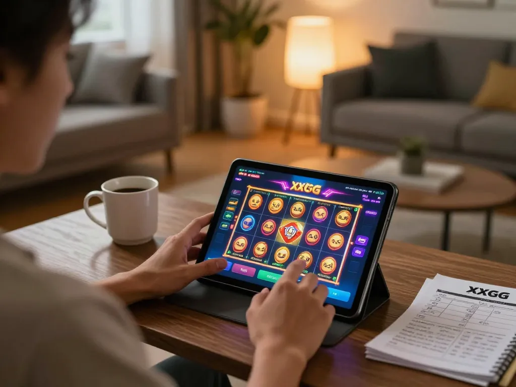Engaged player using XXGG mobile app to enjoy exciting slot games from a cozy living room