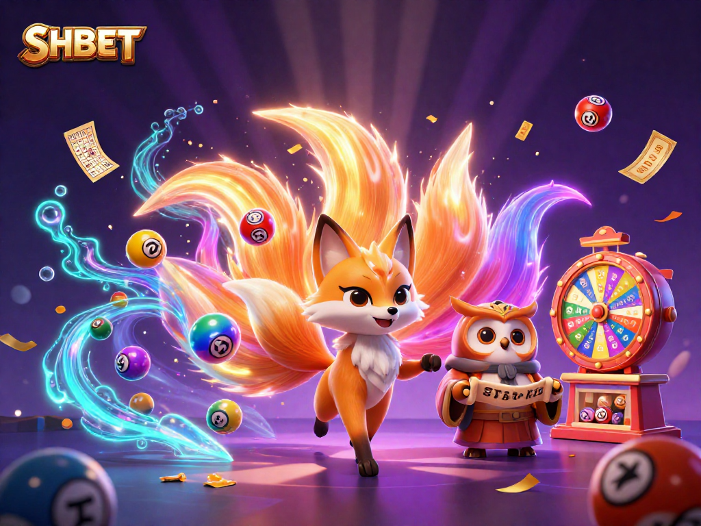 Experience the excitement of SHBET's vibrant games with a colorful nine-tailed fox and wise owl