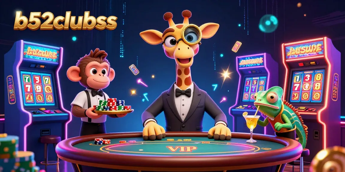Join the fun with b52clubss at a vibrant casino scene with unique characters and colorful gaming elements.