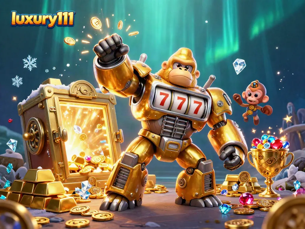 Experience excitement and winnings with luxury111 in a vibrant casino-themed 3D illustration.