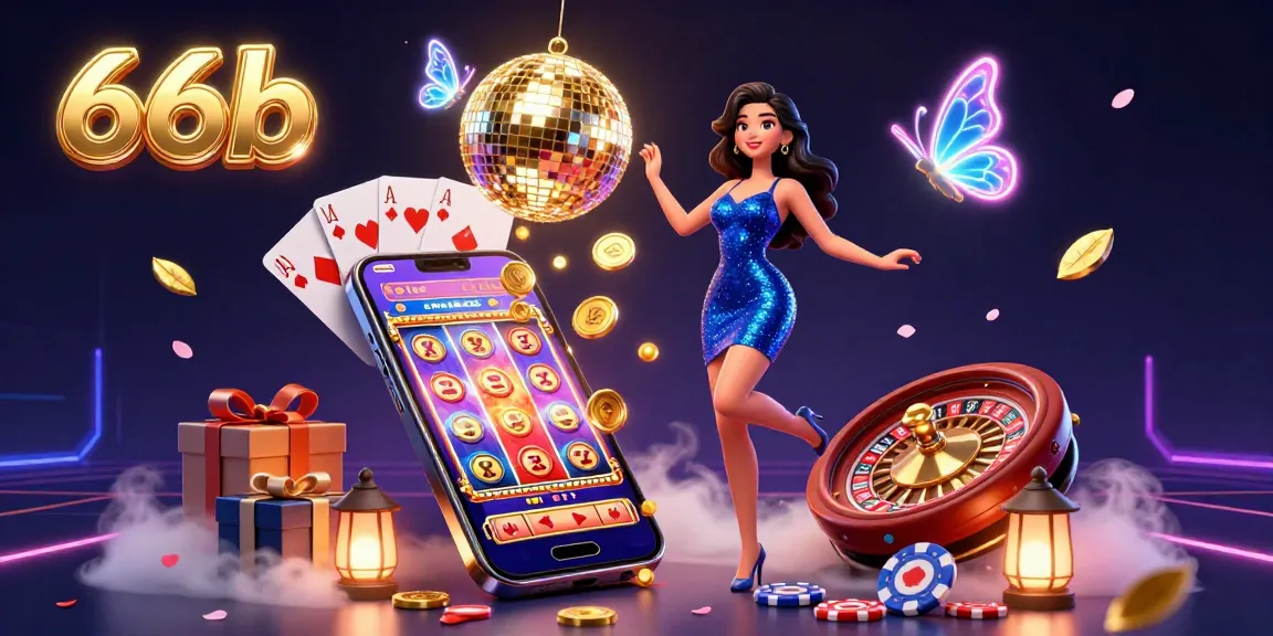 Engage with 66b in an electrifying 3D casino scene filled with vibrant gaming elements and action.