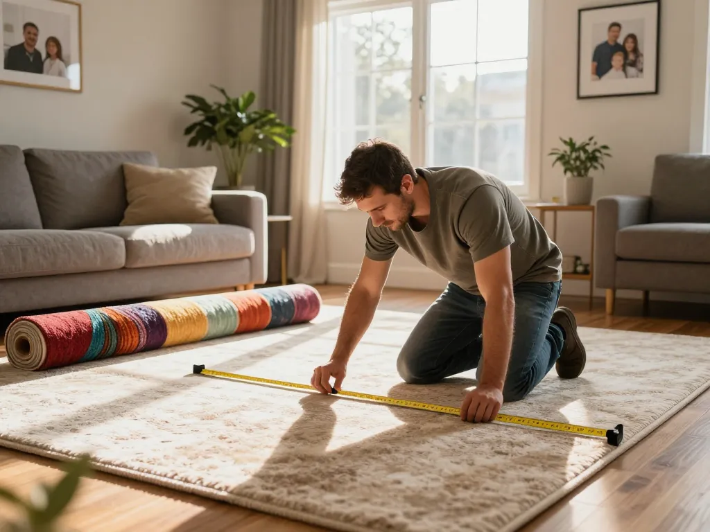 Professional carpet fitters near me installing beautiful carpet in a cozy living room.