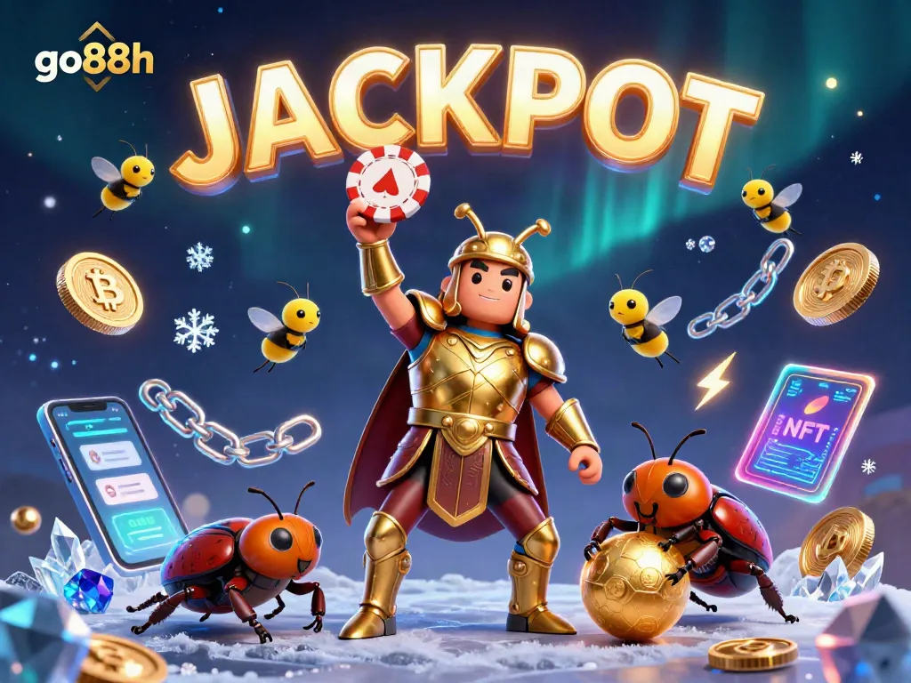 Engage with go88h as cartoon characters celebrate a jackpot amidst vibrant casino elements.