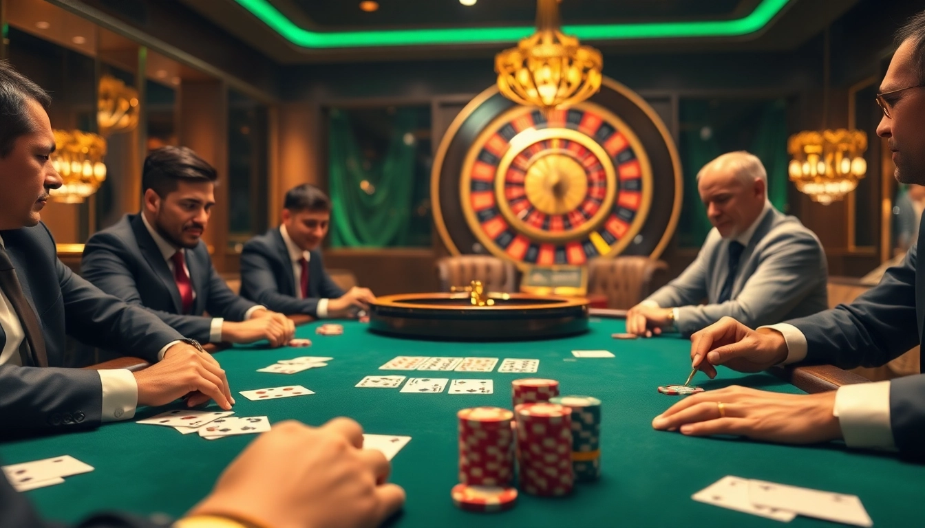 Experience the excitement of high-stakes poker with Link 9BET at a luxurious casino table.