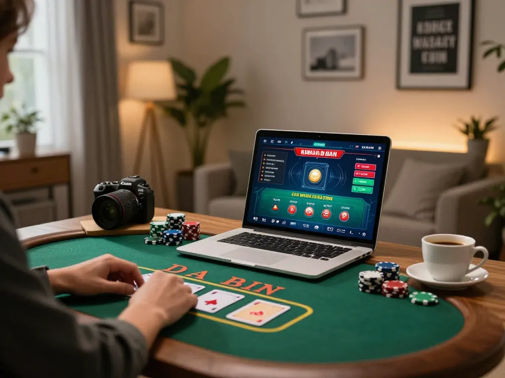 Nohu90 player engaging in live dealer blackjack in a stylish home setting.