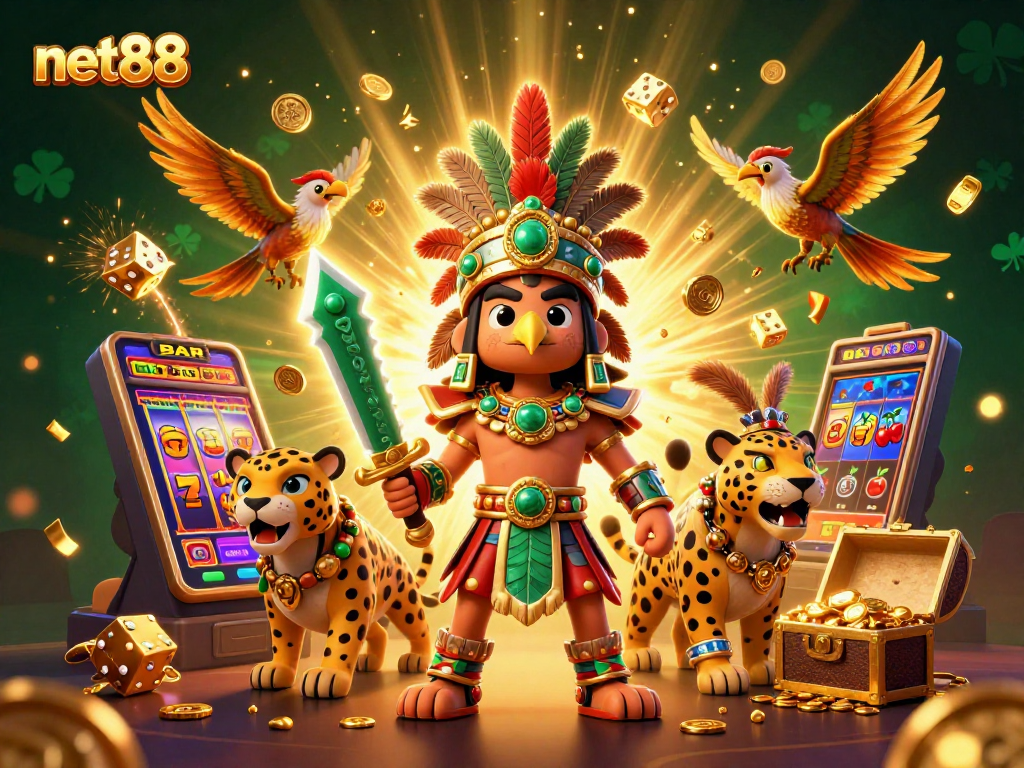 Experience a thrilling jackpot moment with net88's vibrant slot machine and warriors.