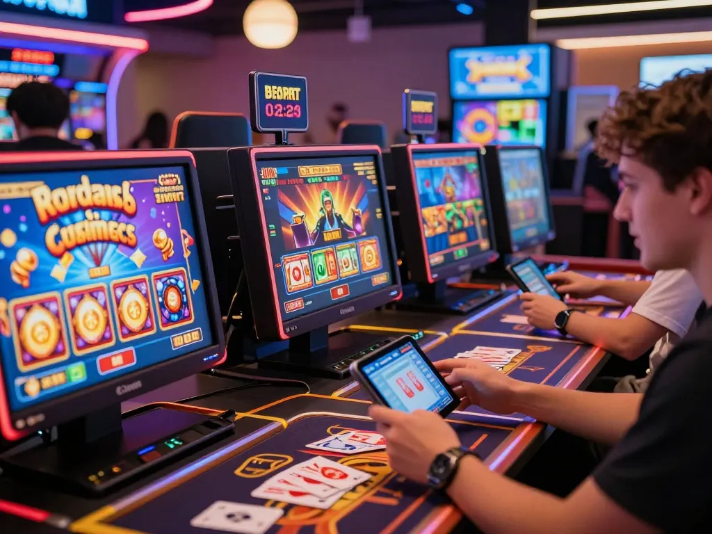 Players enjoying the thrill of online gambling at B52Club tải, featuring diverse games and dynamic visuals.