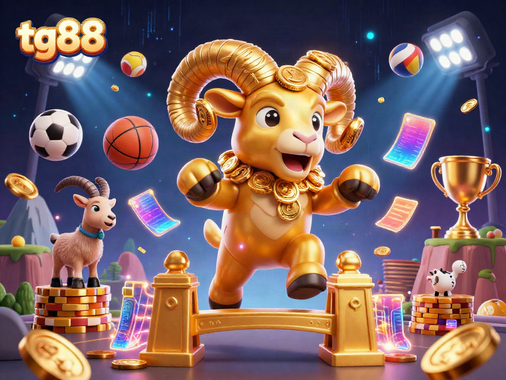 Experience winning moments at tg88 with a golden ram charging through a dynamic sports betting scene.