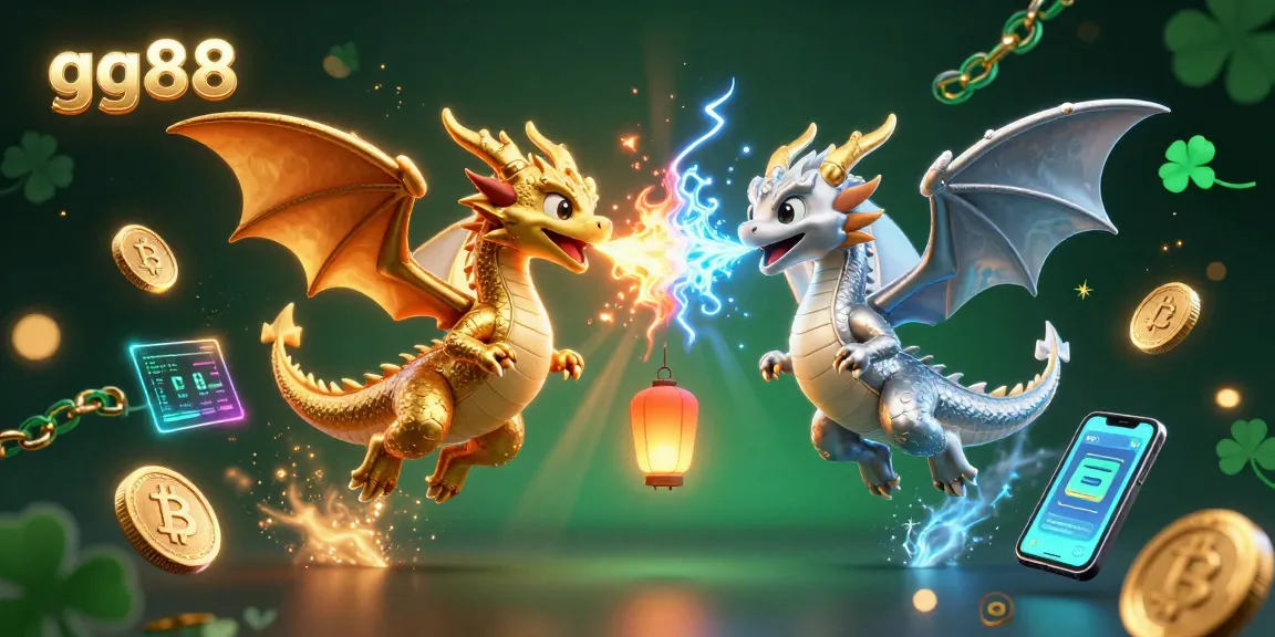 Engage with gg88 in this vibrant image showcasing dragons alongside crypto gaming elements for a thrilling betting experience.