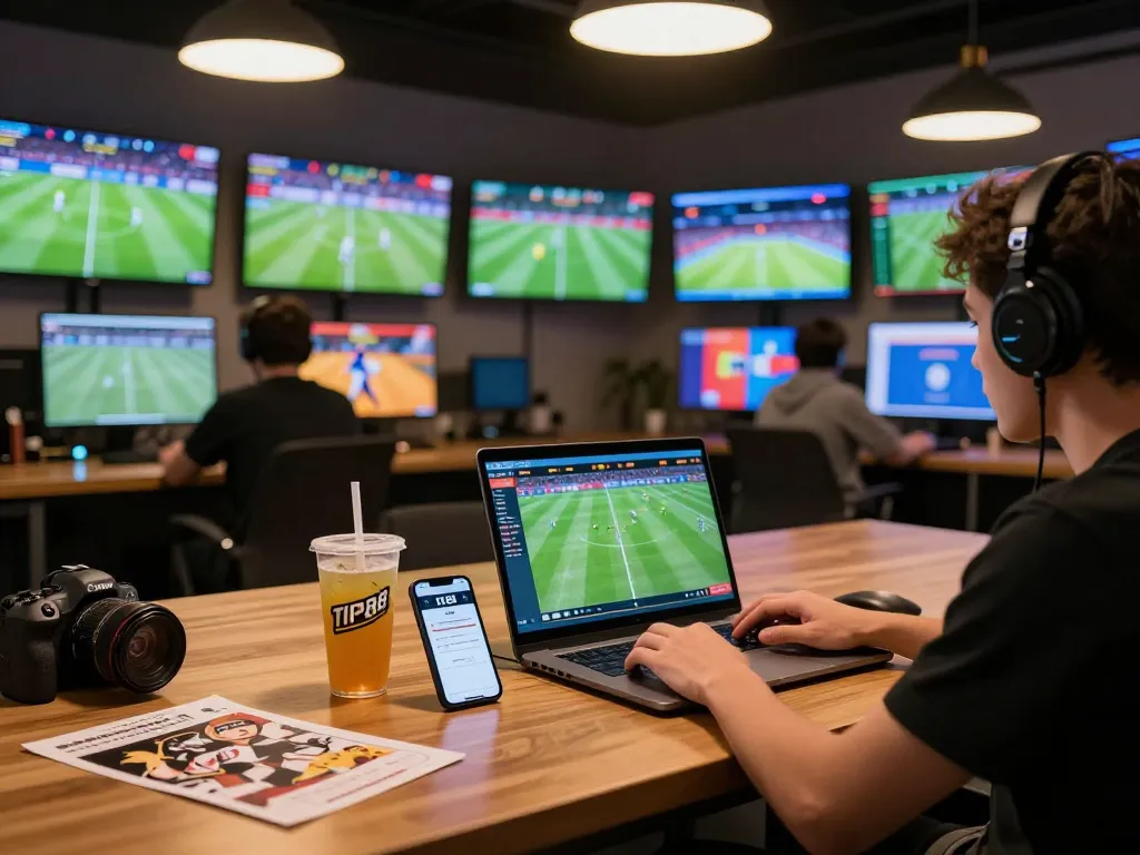 Engaging live betting at TIP88 displayed through a dynamic online gaming setup with multiple screens.