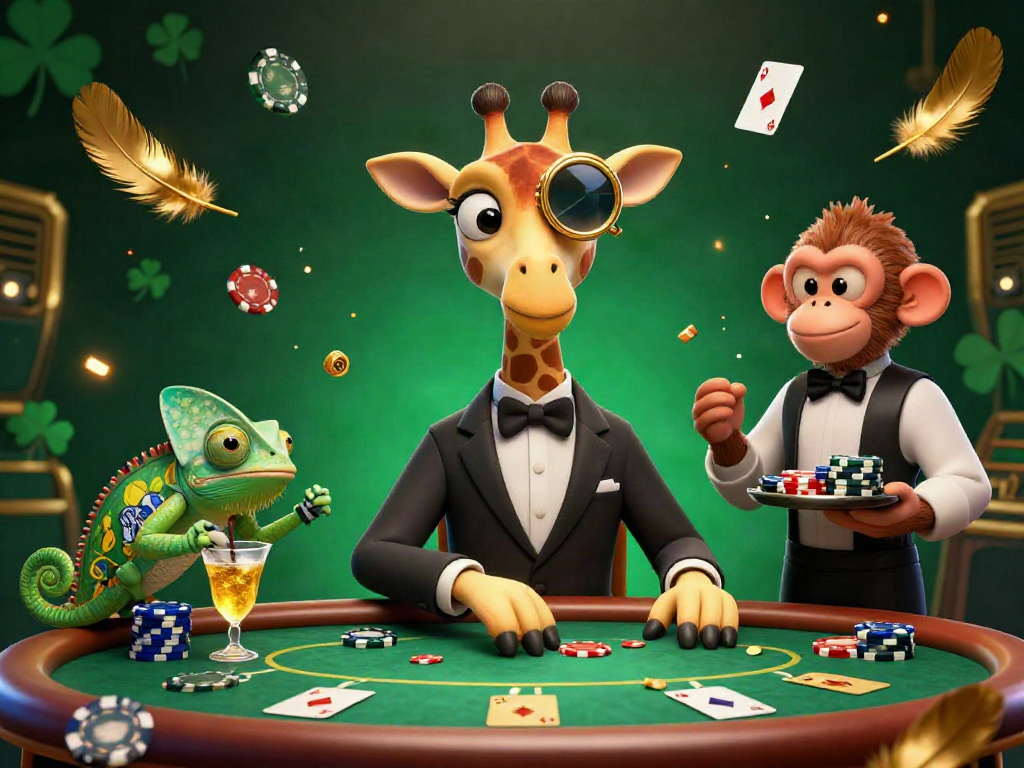 Engage with go88asia's vibrant casino scene featuring a high-roller giraffe and entertaining elements.