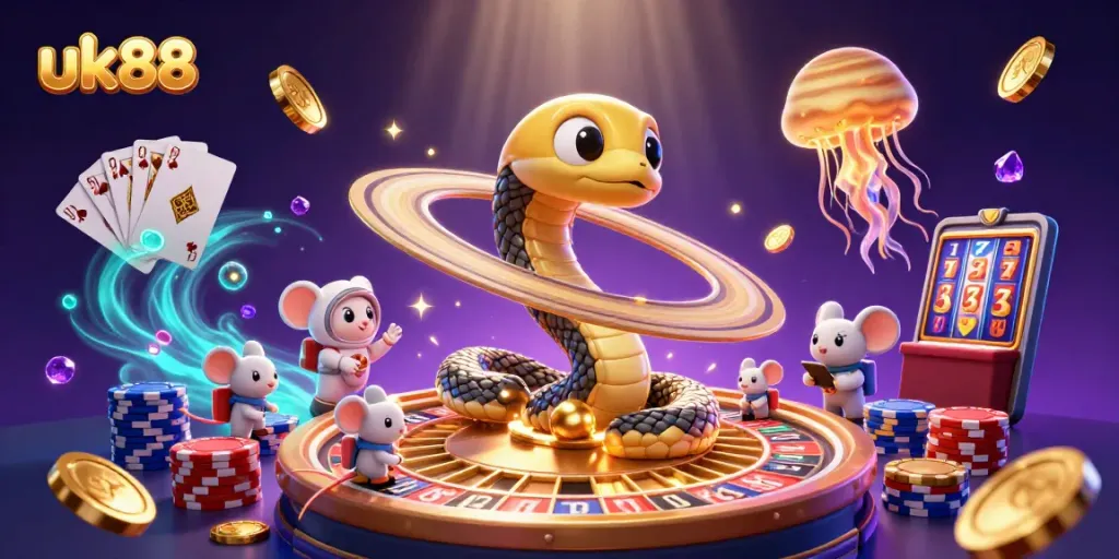 Experience the thrill of betting on uk88 with cosmic characters and casino elements.
