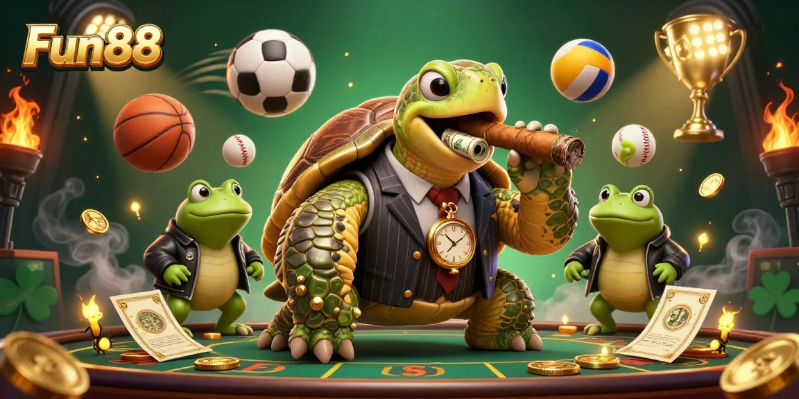 Engage with Fun88 in a vibrant casino scene featuring iconic characters and thrilling sports elements.