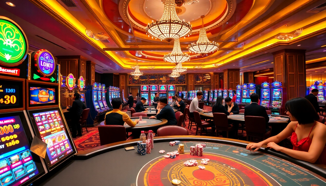 Haywin casino scene showcasing players engaged in thrilling gambling activities at luxurious tables.