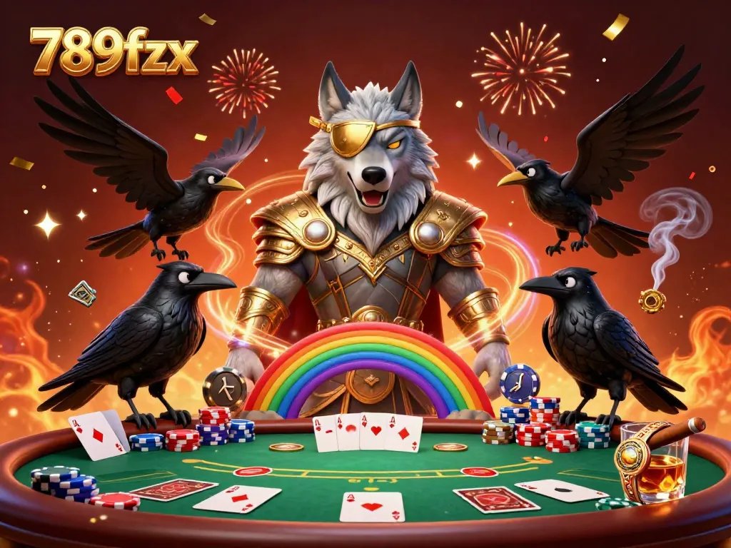 Engage with the electrifying energy of 789fzx in this vibrant 3D scene featuring Odin and casino-themed elements.