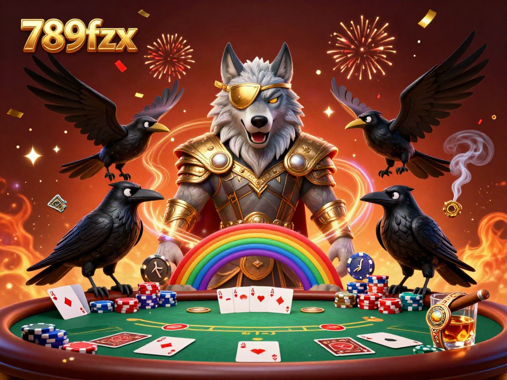 Engage with the electrifying energy of 789fzx in this vibrant 3D scene featuring Odin and casino-themed elements.