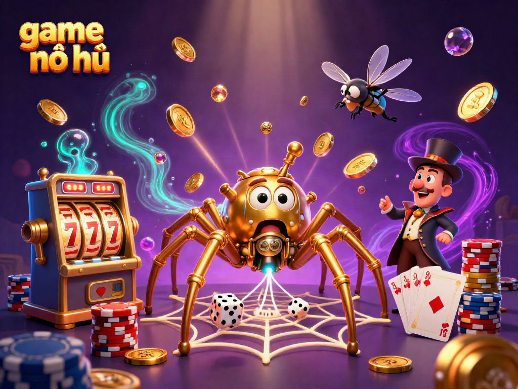Engage in thrilling game nổ hũ action surrounded by visuals of golden chains, coins, and dazzling poker chips.