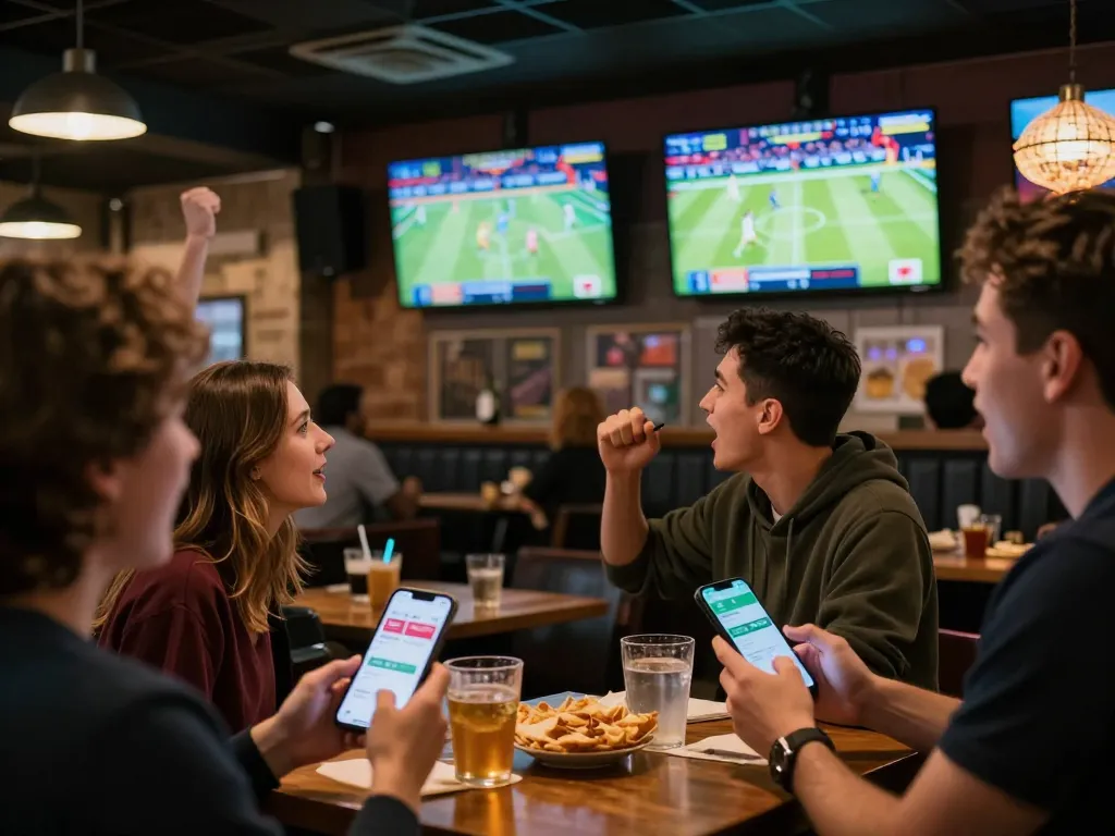 Betting on sports at 79 KING bar, with fans engaged and cheering.