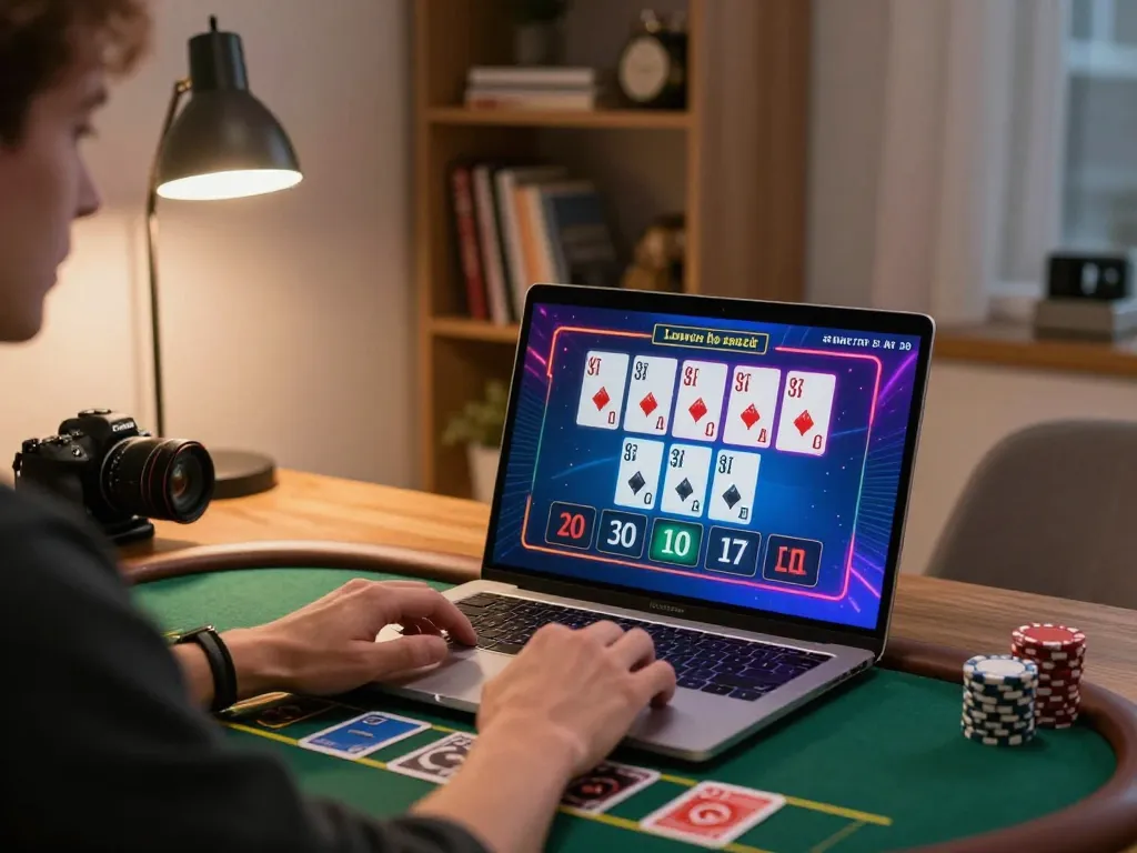 Player enjoying online blackjack at nhà cái kkwin, showcasing engaging gameplay and responsible gambling environment