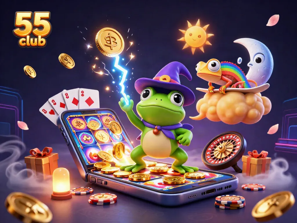 Engage with exciting 55 club gaming as the weather wizard frog conjures golden coins and thrilling games.
