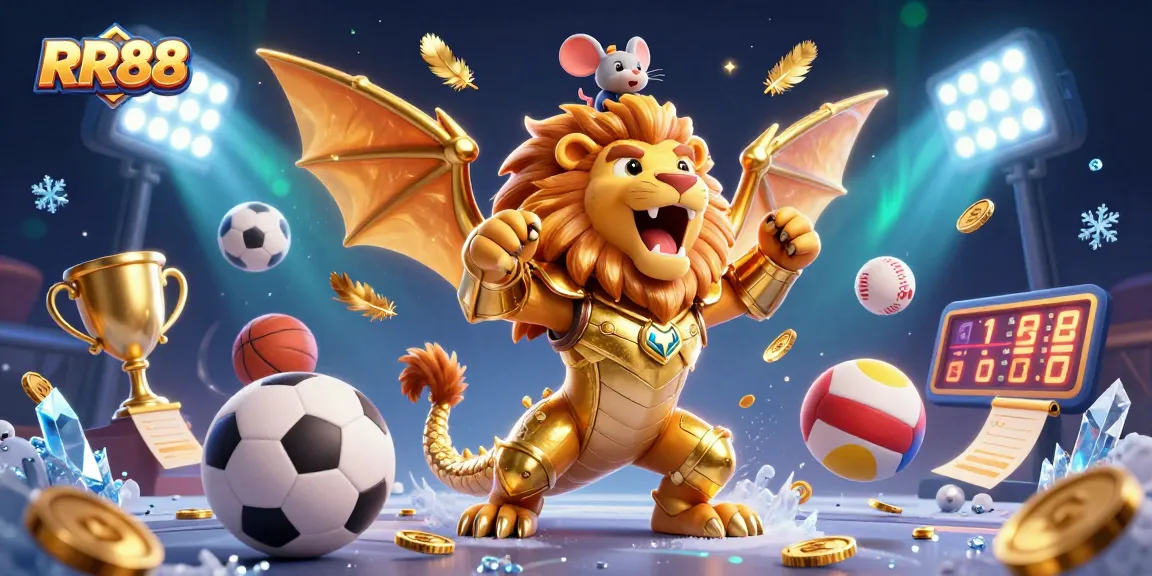 RR88 offers exhilarating gaming events with a roaring chimera in golden armor and dynamic sports elements.