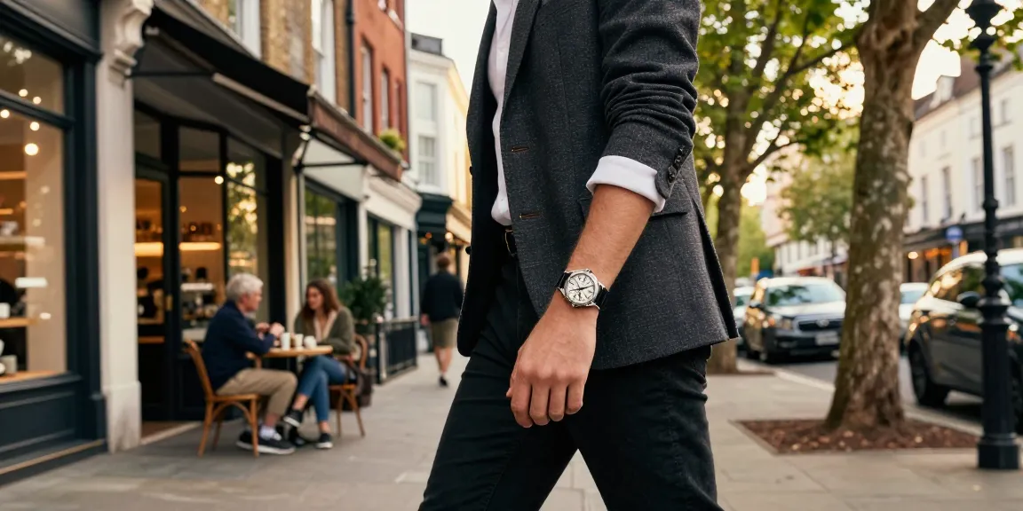 Stylish person showcasing replica watches in an urban setting.