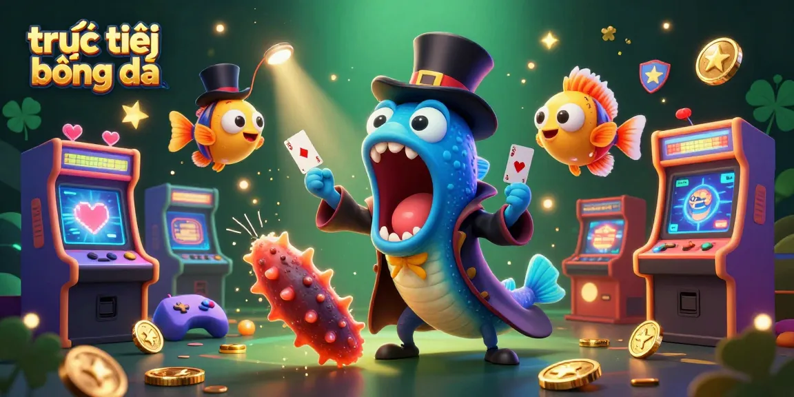 Experience trực tiếp bóng đá magic with an eel performing card tricks in a vibrant casino scene.