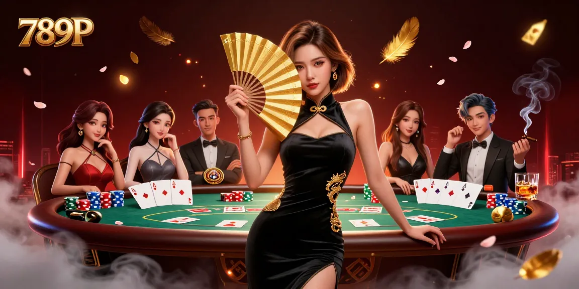 Engage in thrilling poker action at 789P with a captivating Asian dealer and vibrant casino elements.